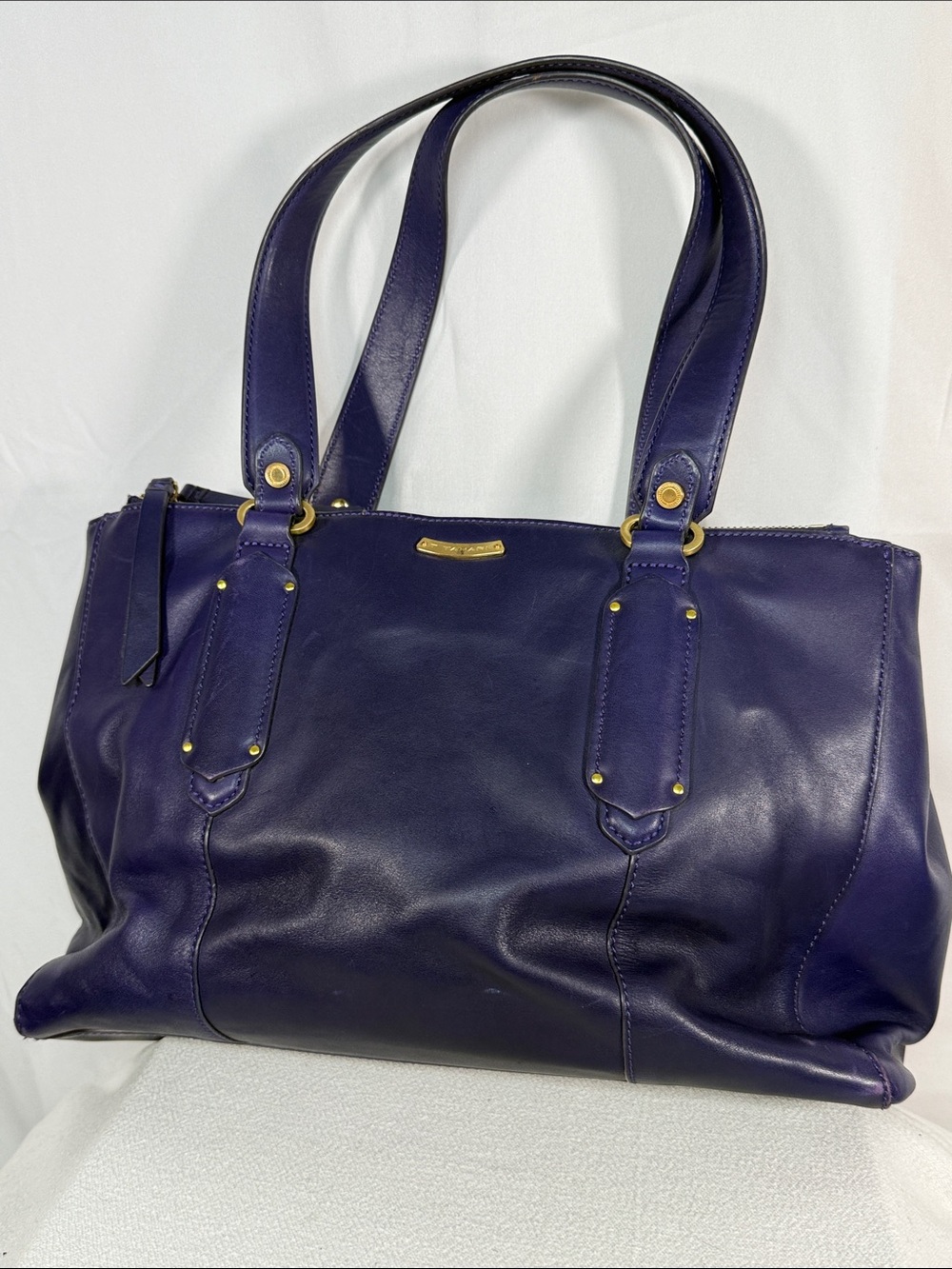 T Tahari Leather Tote Bag - Deep Purple